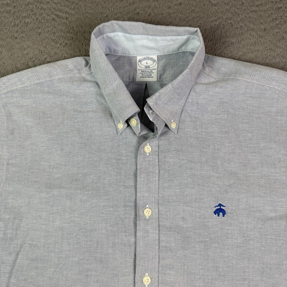 Brooks Brothers Oxford Button-Down Shirt Mens L Blue OCBD Logo Short Sleeve